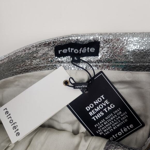 Retrofete Nico Mini Leather Skirt in Silver Size Large NWT - Picture 5 of 7
